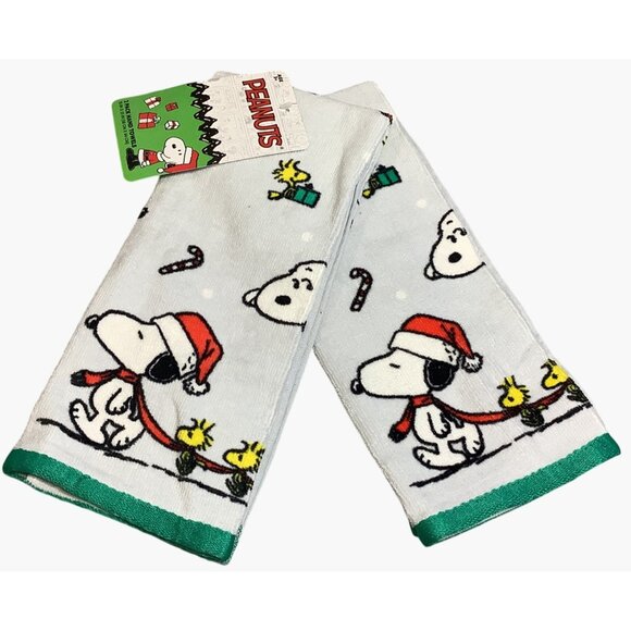2 Snoopy Christmas Hand Kitchen Towel Set Woodstock 15" x 25" Dishcloths - Picture 3 of 5